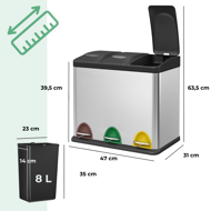 Coș de reciclare SORT 24L (3x8L), oțel
