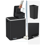 Coș pentru sortarea deșeurilor SORT, 2x15 l, negru