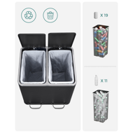 Coș pentru sortarea deșeurilor SORT, 2x15 l, negru