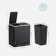 Coș pentru sortarea deșeurilor SORT, 2x15 l, negru