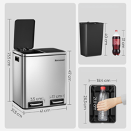 Coș pentru separarea deșeurilor SORT 30l (2×15l), argintiu/negru
