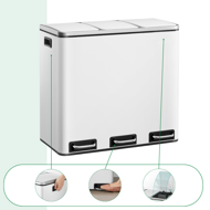 Coș de reciclare SORT 54L (3x18L) + saci de gunoi, alb