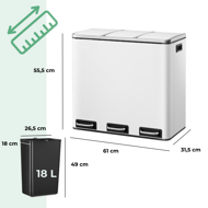 Coș de reciclare SORT 54L (3x18L) + saci de gunoi, alb