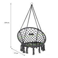 Scaun suspendat gri, rotund, cu diametrul de 61 cm, cu franjuri