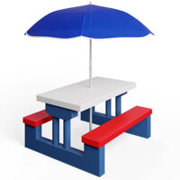 Set de șezut pentru copii cu umbrelă de soare JASMIN, 67x78,5x42,5cm, albastru/alb/roșu