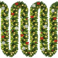 Ghirlandă de Crăciun ANDREA cu iluminare, decorată, 10m, verde