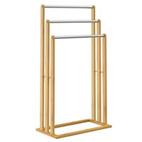 Suport de prosoape de bambus RUBBY cu bare metalice, 46x24x84cm, maro/argintiu  