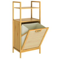 Raft de bambus cu coș de rufe DORIS, 40x30x95cm, maro/crem
