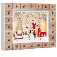 Drevený adventný kalendár s LED osvetlením, Santa Claus 35x6x27cm
