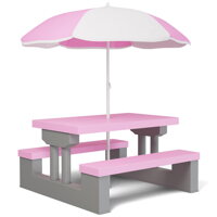 Set de șezut pentru copii cu umbrelă de soare JASMIN, 67x78,5x42,5cm, roz/gri