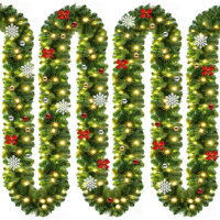 Ghirlandă de Crăciun ANDREA cu iluminare, decorată, 5m, verde  