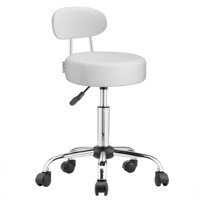 Taburet pe roți cu spătar ROLAND, Ø35cm, alb