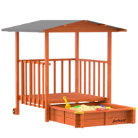 Groapa cu nisip cu verandă SUNNY, 130x130x143cm, maro/gri