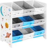 Raft pentru jucării UNIVERSUL, 9 cutii, 62,5x29,5x60cm, alb cu autocolante