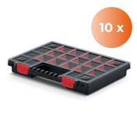 Organizator din plastic NORS, 10 bucăți, 22 compartimente, 34x25x5 cm, negru/transparent