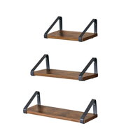 Polițe de perete cu console ABBY, 3 bucăți, 30/35/40x12cm, negru/maro