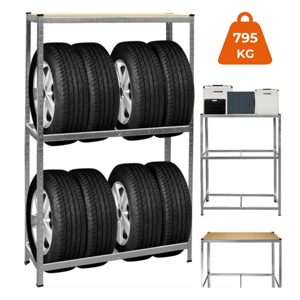Raft pentru anvelope TYRE, 120x40x180cm, max. 795kg, oțel/deschis maro