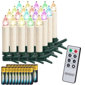 Lumânări LED pentru bradul de Crăciun, colorate, 20 bucăți, inclusiv baterii