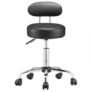 Taburet pe roți cu spătar ROLAND, Ø35cm, negru