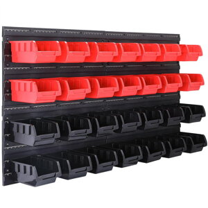 Organizator suspendat pentru atelier ORDERBOX cu 28 de cutii și suporturi pentru unelte, 64x2x38 cm, roșu/negru