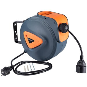 Tambur retractabil pentru cablu BILY, 20m+1,5m, gri/portocaliu
