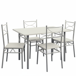 Set de mese de dining PAUL, 5 bucăți, catifea albă