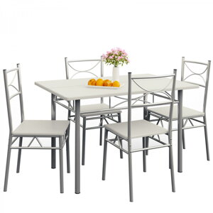 5-piese set de masă »Paul« - masă de dining + 4 scaune - alb catifelat