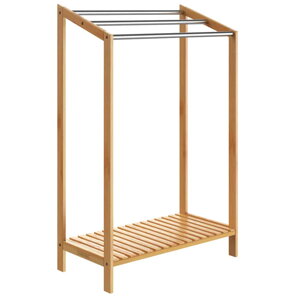Suport pentru prosoape din bambus RUBBY cu bare metalice și raft, 51x31x85 cm, maro/argintiu