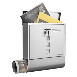 Cutia poștală cu fanta pentru ziare, din oțel, mare, argintiu
