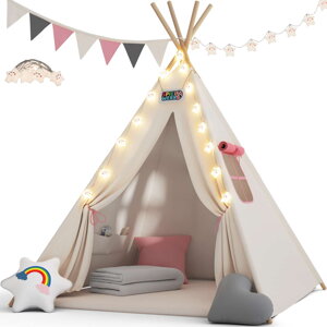 Cort tip teepee pentru copii JULIA, 160x120x120cm, bej/roz