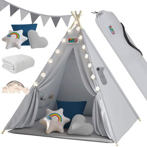 Cort pentru copii Teepee gri-albastru 160x120x120 cm