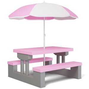 Set de șezut pentru copii cu umbrelă de soare JASMIN, 67x78,5x42,5cm, roz/gri