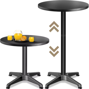 Masă de bar reglabilă din aluminiu NERO Ø60 cm, negru