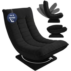 Șezlong ABERDEEN CORD, husă striată, 87×60×105 cm, negru