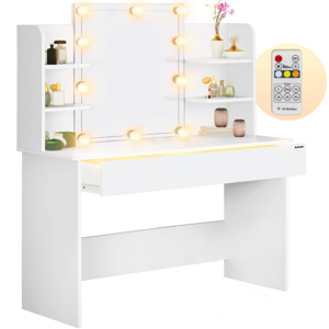 Masă de toaletă LUCIA cu iluminare, 108x40x140cm, alb