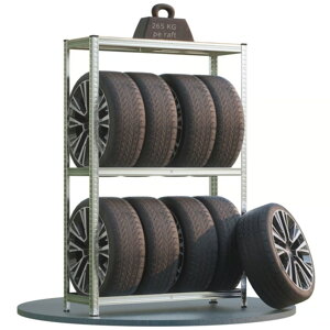 Raft pentru anvelope TYRE, 120x40x180cm, max. 795kg, argintie/deschis maro