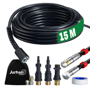 Set de curățare țevi Premium, 15 m, negru