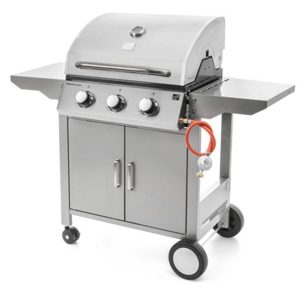 Grătar pe gaz OKLAHOMA BBQ, 3 arzătoare, cu regulator de presiune, argintiu