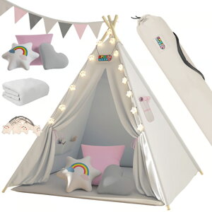Cort tip teepee pentru copii JULIA, 160x120x120cm, bej/roz