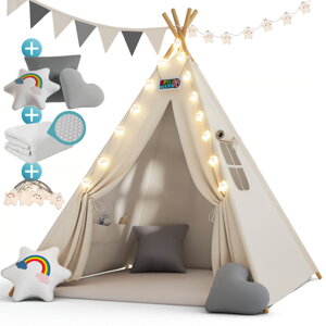 Cort tip teepee pentru copii JULIUS, 120x120x160cm, alb/gri