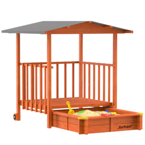 Groapa cu nisip cu verandă SUNNY, 130x130x143cm, maro/gri