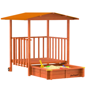 Groapa cu nisip cu verandă SUNNY, 130x130x143cm, maro/portocalie