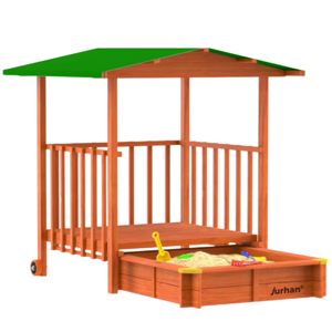 Groapa cu nisip cu verandă SUNNY, 130x130x143cm, maro/verde