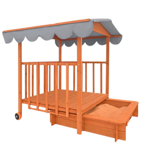 Zonă cu nisip și verandă 130 x 130 x 143 cm, din masiv de pin, maro gri