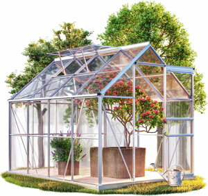 Záhradný skleník z polykarbonátu so základňou M4, 250x190x195cm ro2