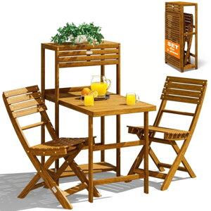 Set balcon PATIO, 3 piese, lemn natural