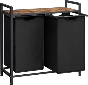 Coș de rufe cu poliță BERGEN, 2x46L, negru/maro