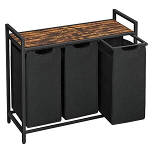 Coș de rufe cu poliță BERGEN, 3x38l, negru/maro