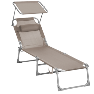 Șezlong de grădină LAGUNA cu copertină reglabilă, 193x59x30cm, maro-gri (taupe)