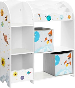 Organizator pentru jucării și cărți pentru copii, spațiu de depozitare multifuncțional cu 2 cutii de depozitare, SPAȚIU, alb